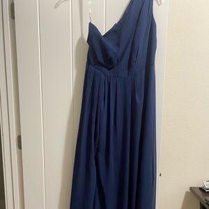 Navy chiffon bridesmaid dress with high slit